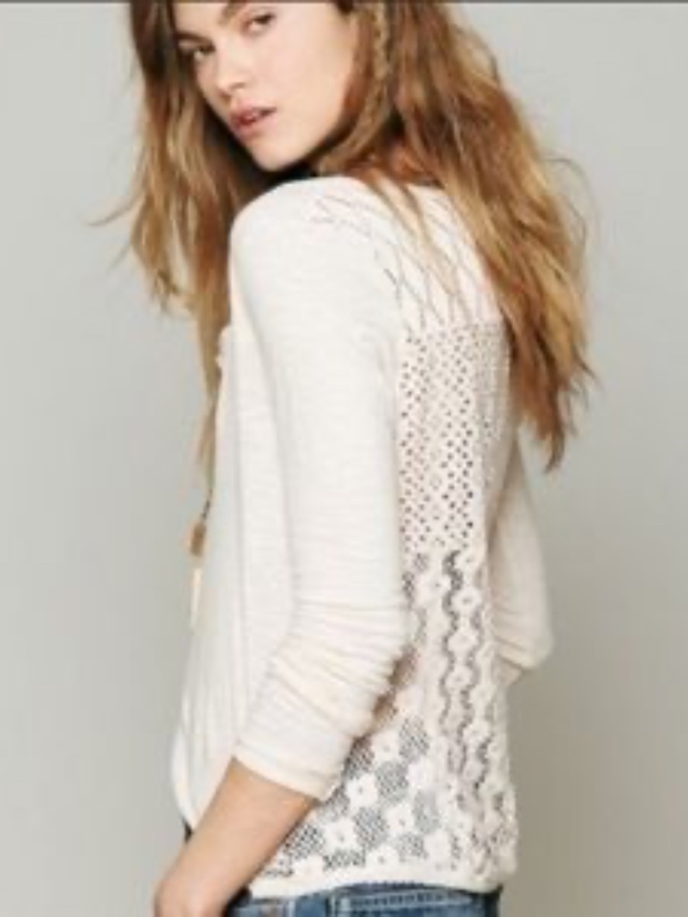 Free People Patches Of Lace Henley Cream White Size Medium
